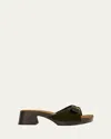 Khaite Britt Pony Hair Buckle Clog Sandals
