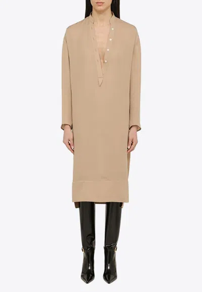 Khaite The Brom Silk Midi Dress In Neutrals