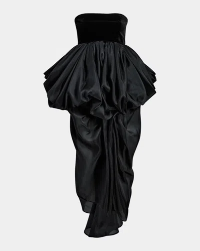 Khaite Bronte Draped Silk-organza Midi Dress In Black