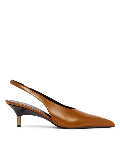 Khaite Bella 55 18kt Gold-plated Leather Slingback Pumps In Brown