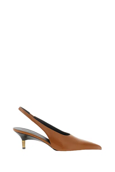 Khaite Bella 55 18kt Gold-plated Leather Slingback Pumps In Brown
