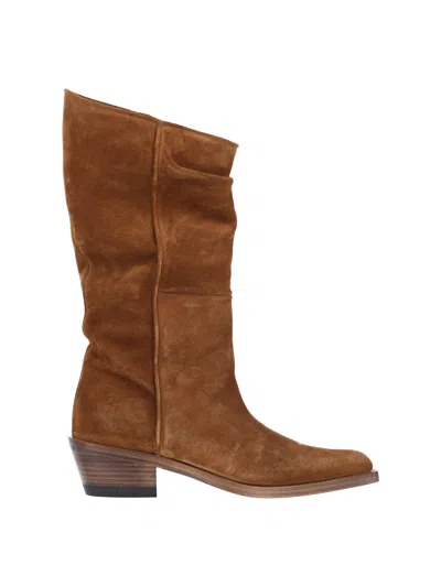 Khaite Calf Leather Ankle Boots In Brown