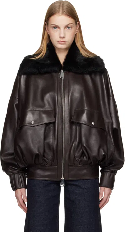 Khaite Daemon Shearling-trimmed Leather Jacket In Brown