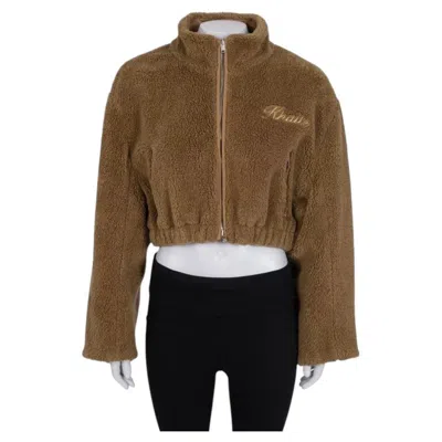 Pre-owned Khaite Brown Fitted Cropped Bomber Jacket Size M With Zip Closure