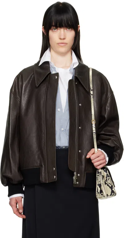 Khaite Brown Shelman Leather Jacket In 950 Dark Brown