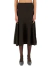 Khaite Brown Solid Midi Skirt In Brown