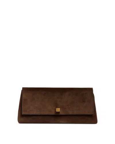 Khaite Brown Suede Audrey Clutch In Brown Marrone   #3d322d