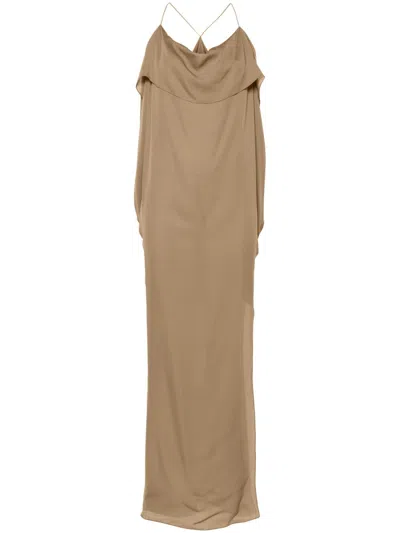 Khaite Dandora Draped Silk Gown In Brown