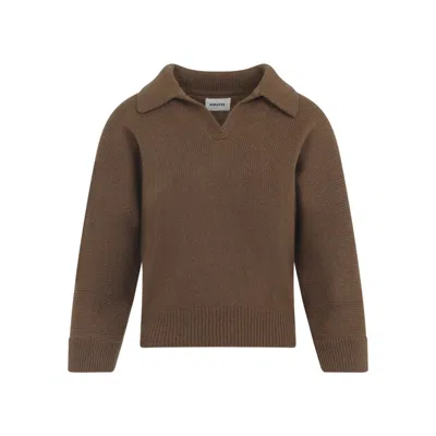 Khaite Brown Wool Polo Sweater