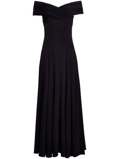 Khaite The Bruna Off-shoulder Pleated Maxi Dress In Black