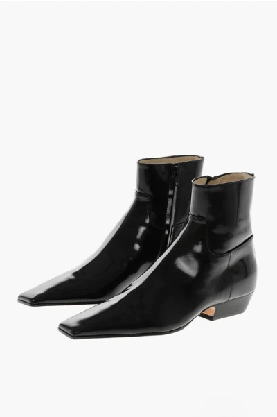 KHAITE BRUSHED LEATHER MARFA BOOTIES WITH SQUARE-TOE