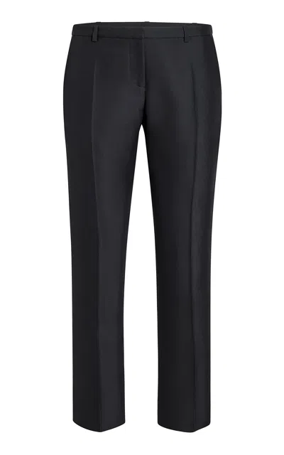 Khaite Bryn Cropped Wool-silk Skinny-leg Pants In Blue