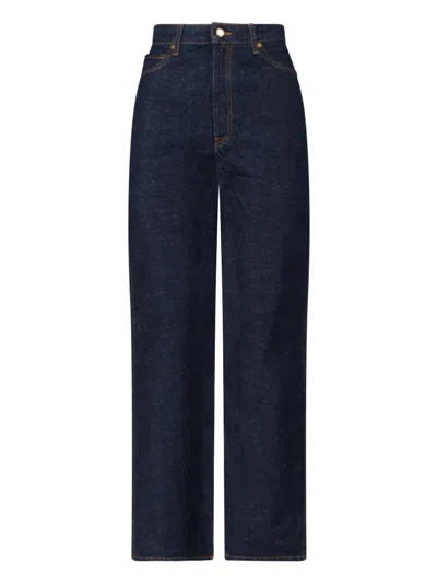 Khaite Button Embellished Straight-leg Jeans In Blue