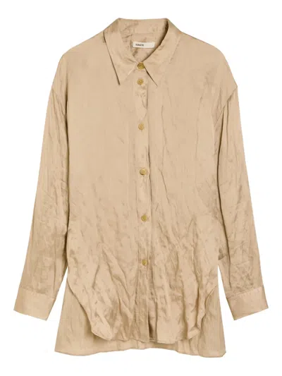 Khaite Goya Relaxed Crinkled Voile Button-up Shirt In Brown