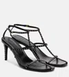 Khaite Cage Studded Glossed-leather Sandals In Black
