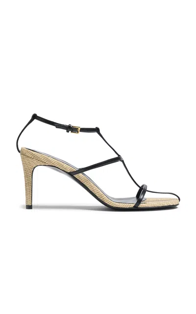 Khaite Cage Raffia And Leather Sandals In Black