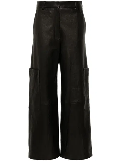 Khaite Wide Leg Cargo Trousers With Multiple Pockets In Black