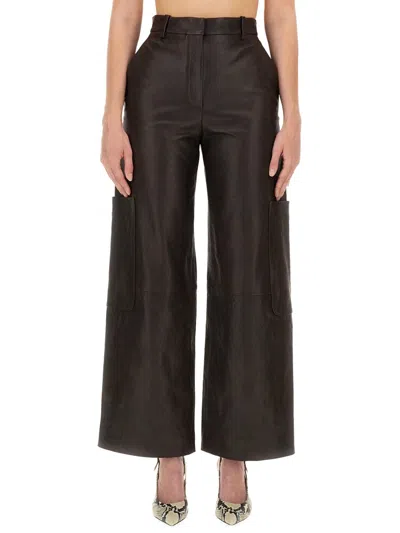 Khaite Caiton Grain De Poudre Wide-leg Pants In Brown