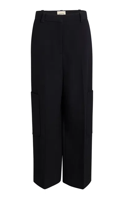 Khaite Caiton High-rise Woven Wide-leg Pants In Black