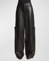 KHAITE CAITON LEATHER WIDE-LEG CARGO PANTS