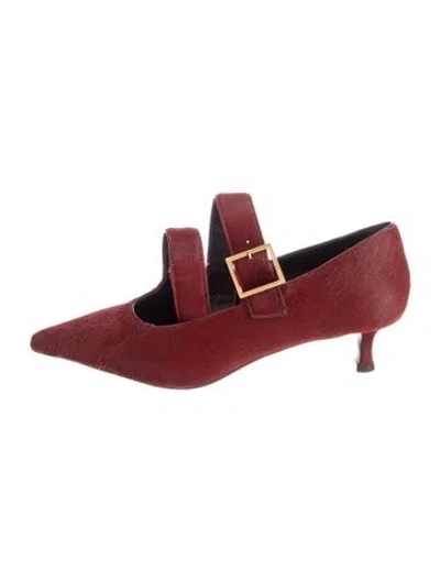 Pre-owned Khaite Calf Hair Mules In Burgundy