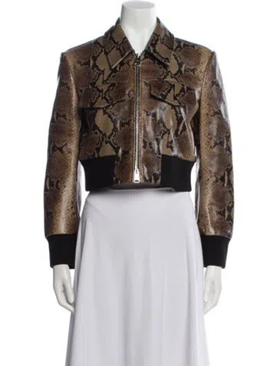 Pre-owned Khaite Calfskin Animal Print Biker Jacket W/ Tags In Brown