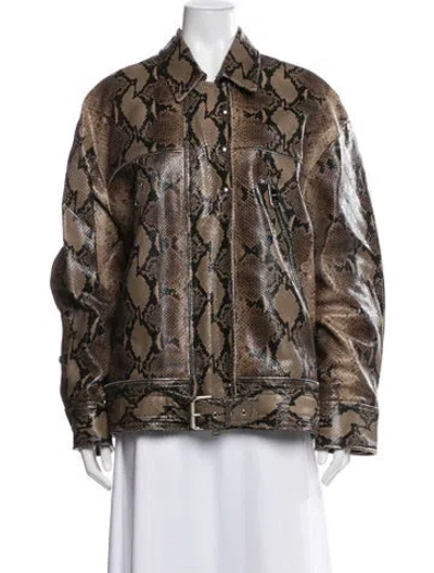 Pre-owned Khaite Calfskin Animal Print Biker Jacket W/ Tags In Brown