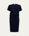Khaite Callas Draped Short-sleeve Midi Dress In Midnight Navy