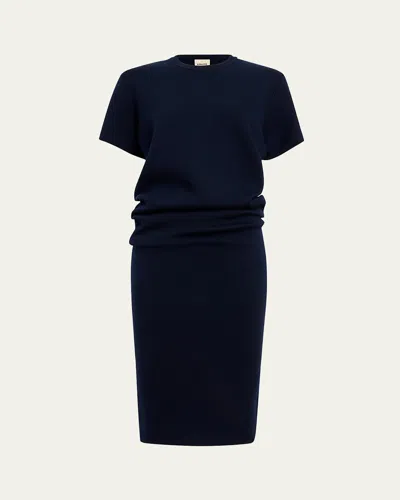 Khaite Callas Draped Short-sleeve Midi Dress In Midnight Navy