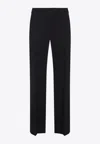 Khaite Straight Leg Black Viscose Pants With Concealed Fastening In Black