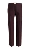 Khaite Callen Wool-silk Faille Straight-leg Pants In Brown