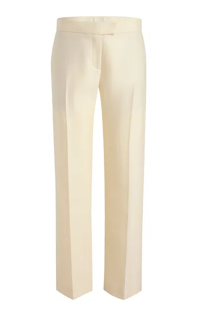 Khaite Callen Wool-silk Faille Straight-leg Pants In Off-white