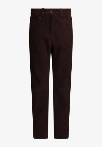 Khaite Callum Leather Pants In Brown