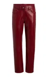 Khaite Callum Mid-rise Leather Straight-leg Pants In Red