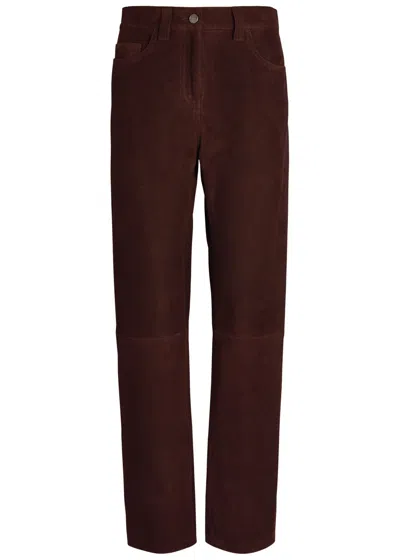 Khaite Callum Straight-leg Suede Trousers In Brown