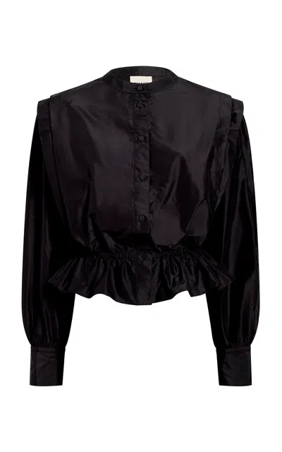 Khaite Calypso Pleated Silk Top In Black