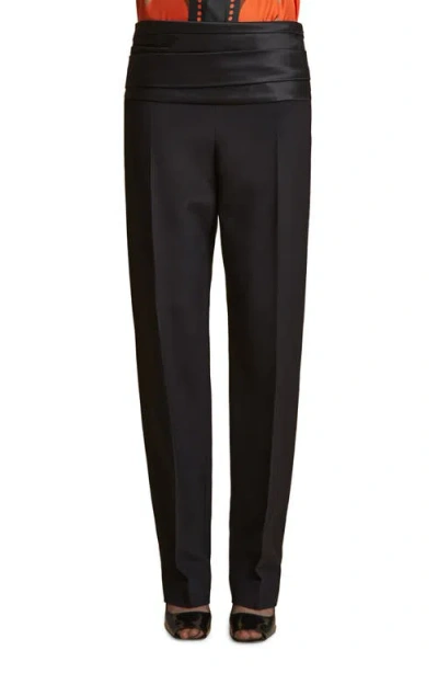 Khaite Camberly Satin Yoke Pants In Black