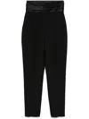 Khaite Lenro Pleated Satin-trimmed Grain De Poudre Straight-leg Pants In Black