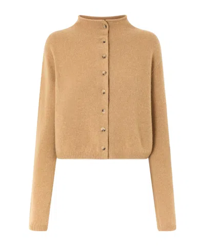 Khaite Camel Stand Collar Cardigan In Brown