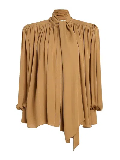 Khaite Silk Georgette Draped Shirt In Brown