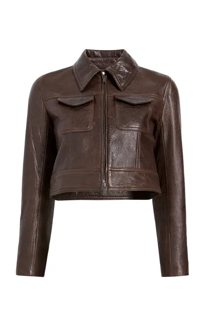 Khaite Campbell Cropped Leather Jacket In Brown