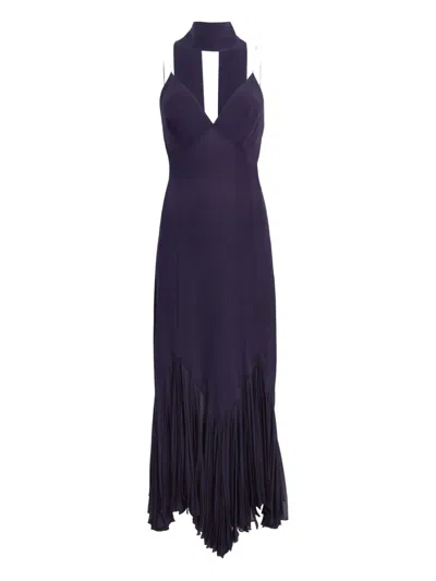 Khaite Candita Pleated V-neck Slip Midi Dress In Blue