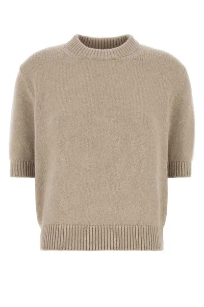 Khaite Davin Short Sleeve Cashmere Sweater In Putty