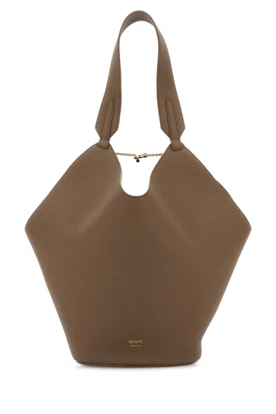 Khaite Cappuccino Leather Lotus Shopping Bag In Neutral