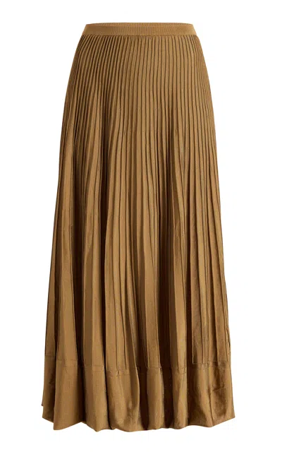 Khaite Caprio Pleated Knit Midi Skirt In Brown