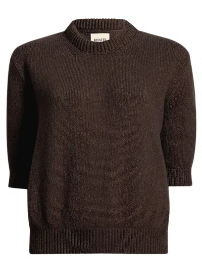 Khaite Cashmere Crew Neck Sweater - Short Sleeves, Size S In Brown