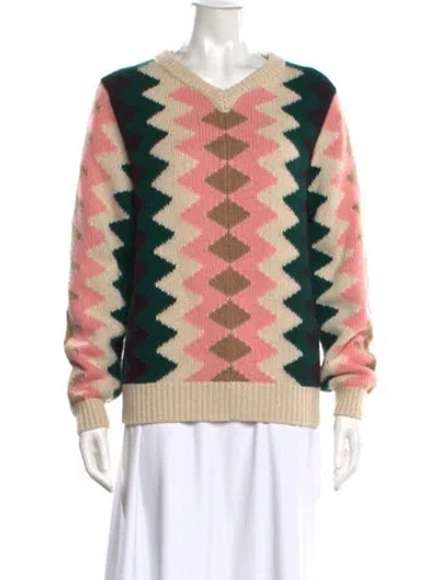 Pre-owned Khaite Cashmere Patterned Sweater In Green/neutrals/pink