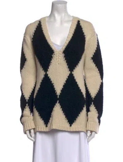 Pre-owned Khaite Cashmere Plaid Print Sweater In Black