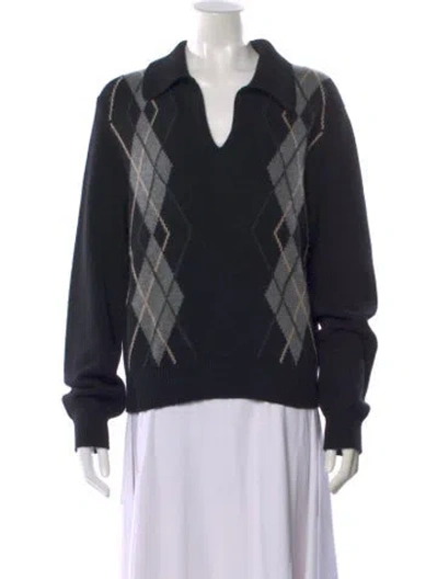 Pre-owned Khaite Cashmere Plaid Print Sweater In Black