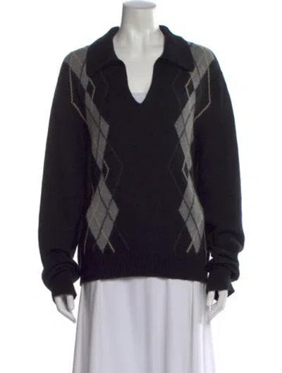 Pre-owned Khaite Cashmere Plaid Print Sweater In Black